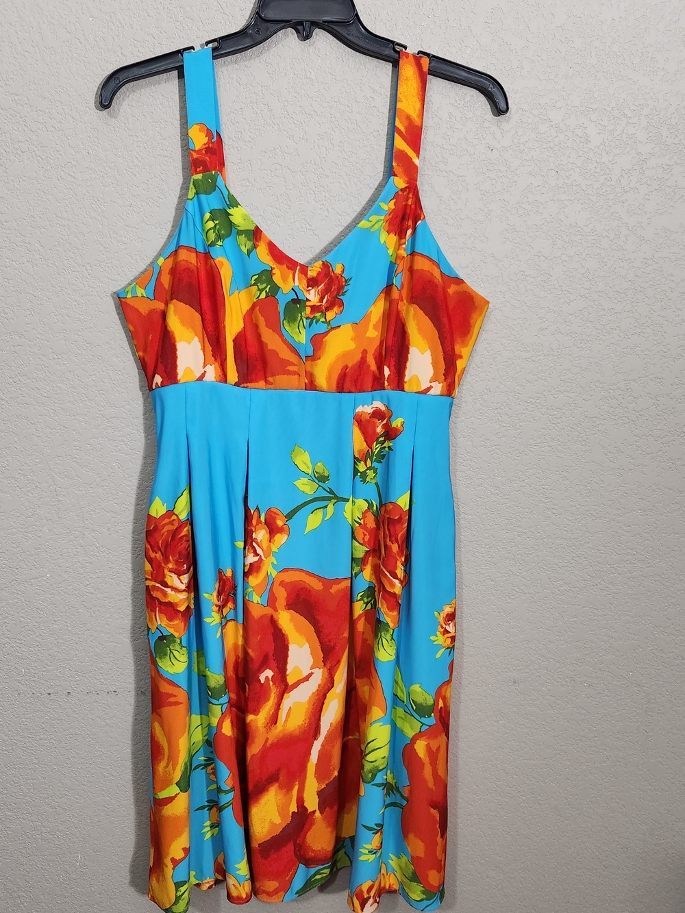 New York & Company Baby blue Floral Midi Dress Roses XL Tropical Summer